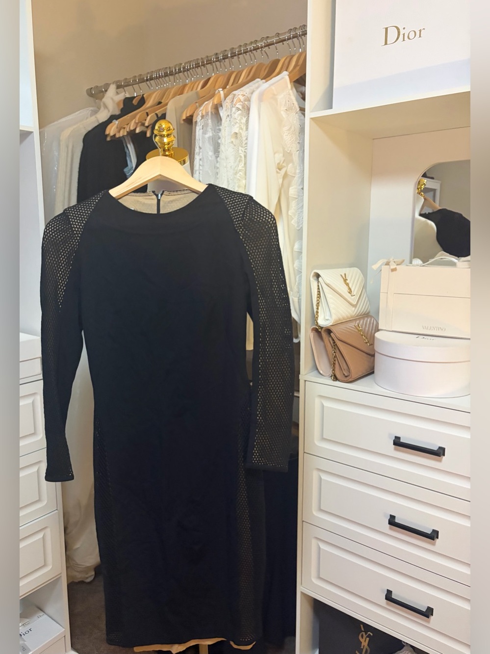Akris Punto Black Mesh Long-Sleeve Sheath Dress 4- NWOT Neiman Marcus $1,490